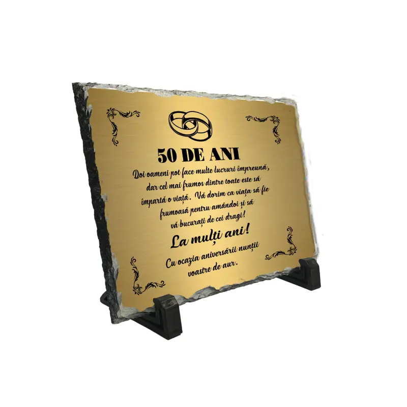 Aniversare 50 ani doi oameni pot face multe, piatra ardezie personalizata, cu mesaj model pa004